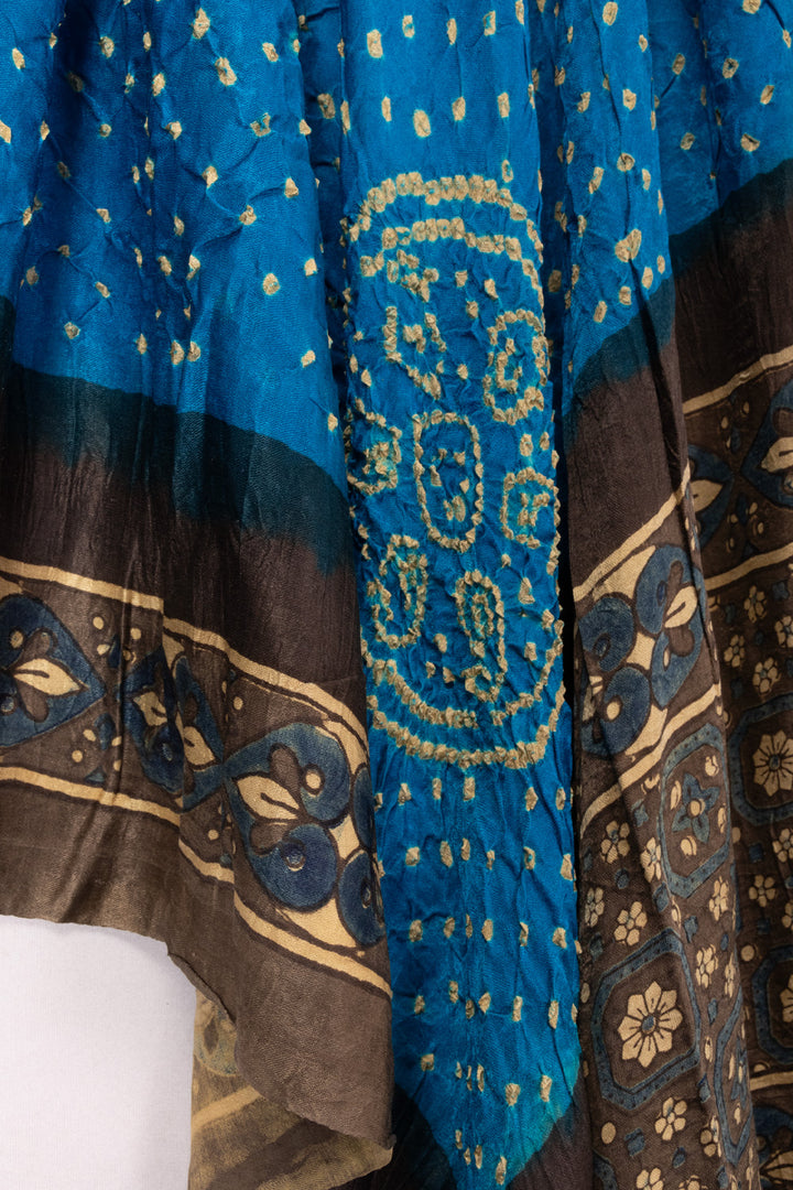 Blue Ajrakh Printed Bandhani Gajji Silk Dupatta 10073121