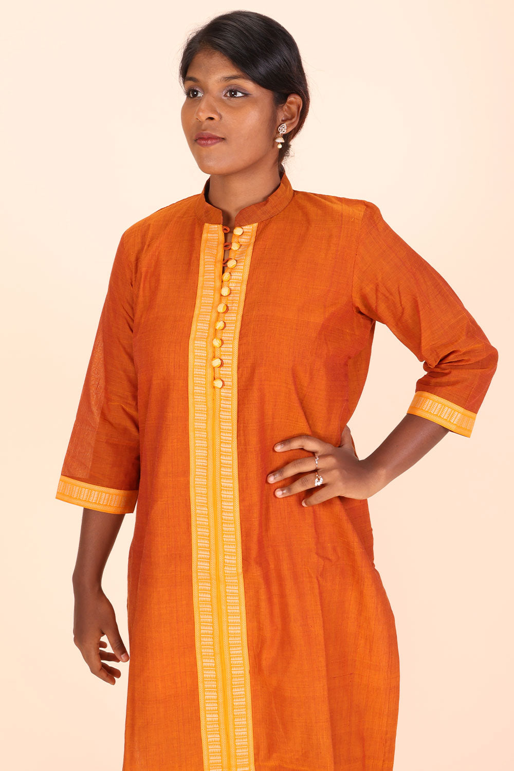 Orange Andhra cotton kurta 10070684