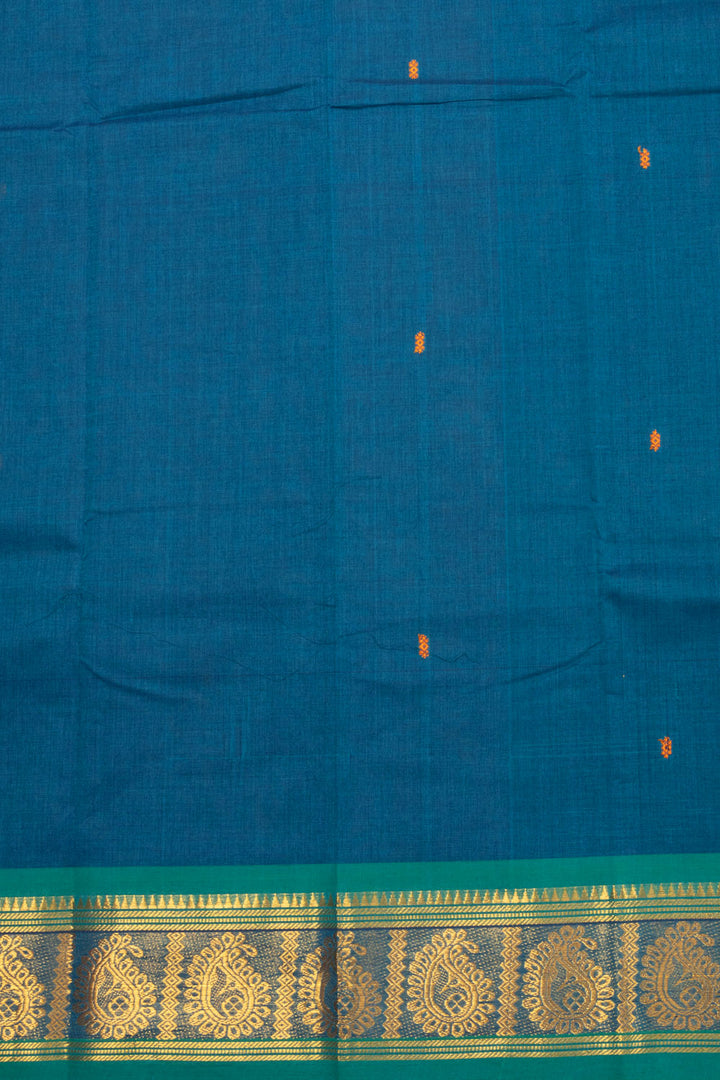 Blue Handloom Chettinad Cotton Saree Without Blouse 10072574