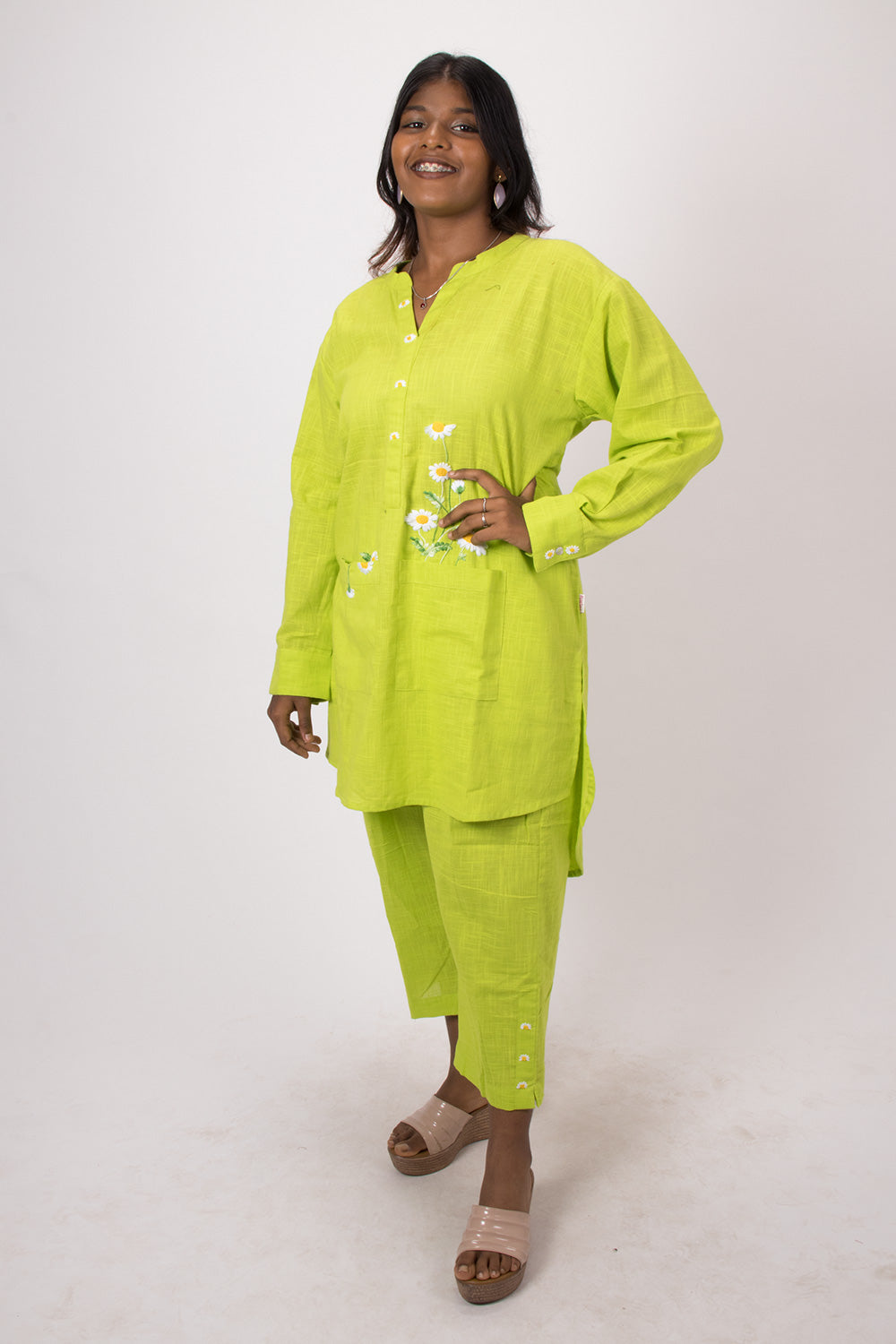 Lime Green Handcrafted Cotton Co-order Set 10071219