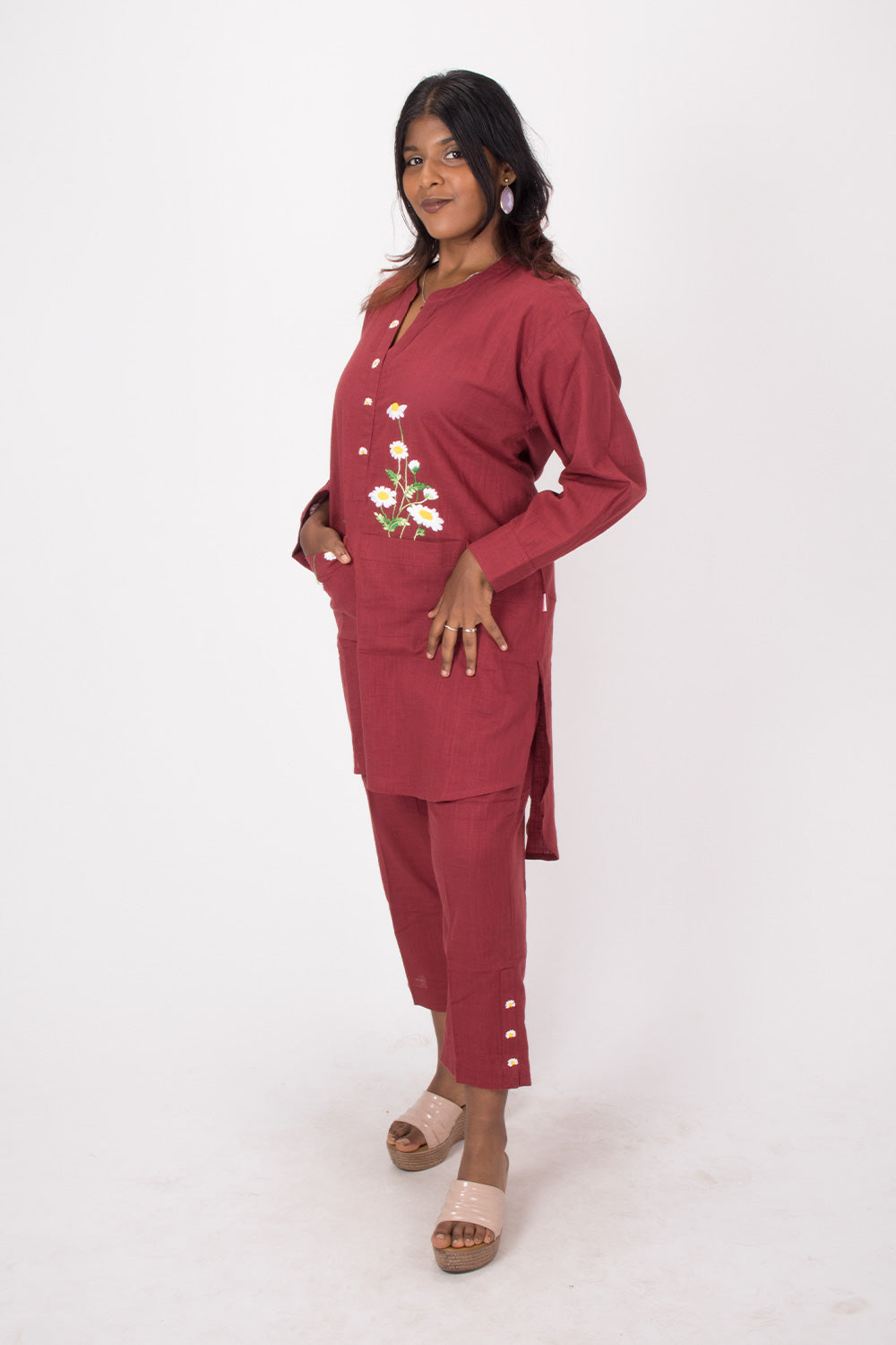 Maroon Handcrafted Cotton Co-order Set 10071221