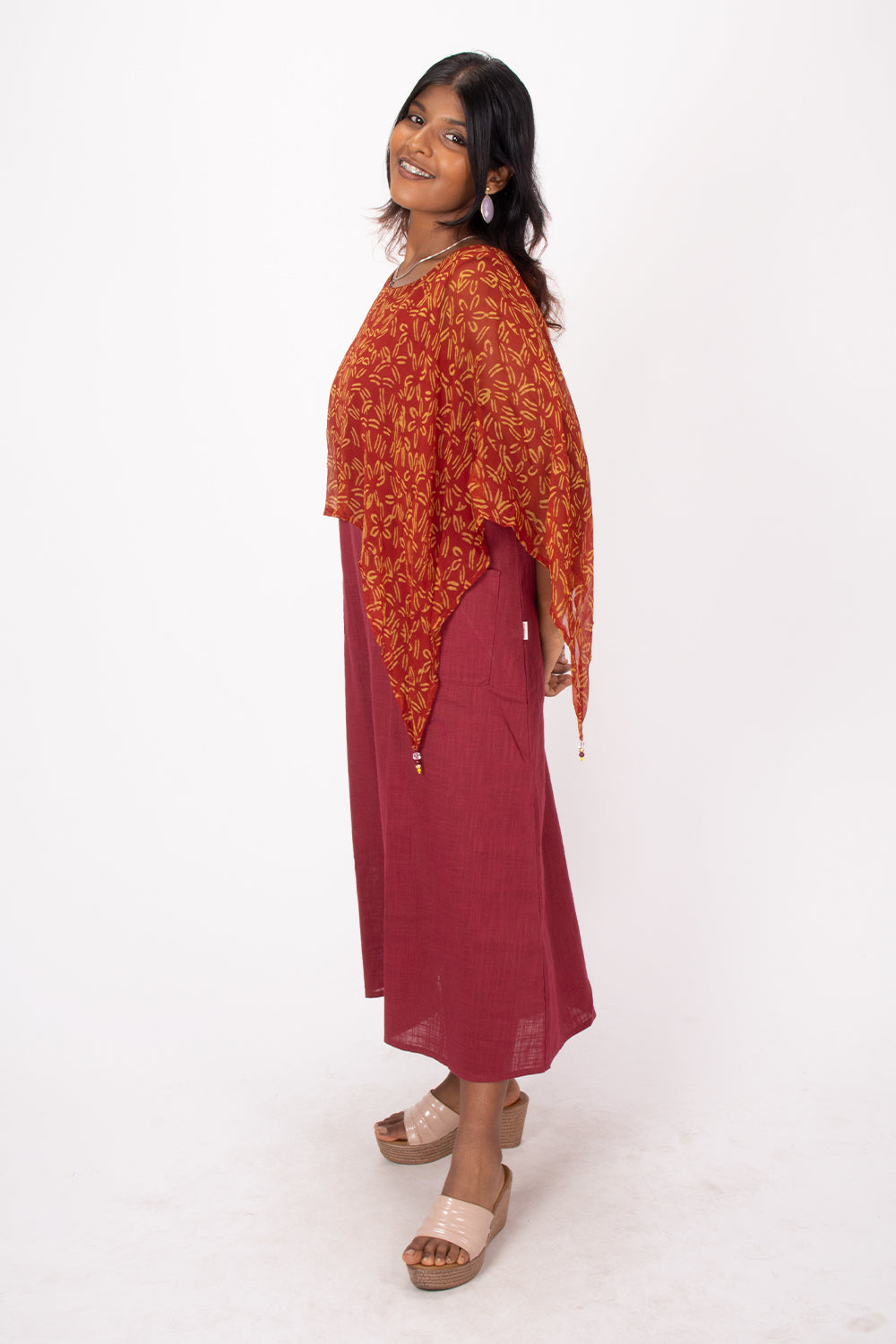 Maroon Handcraft Chiffon Dress 10071237