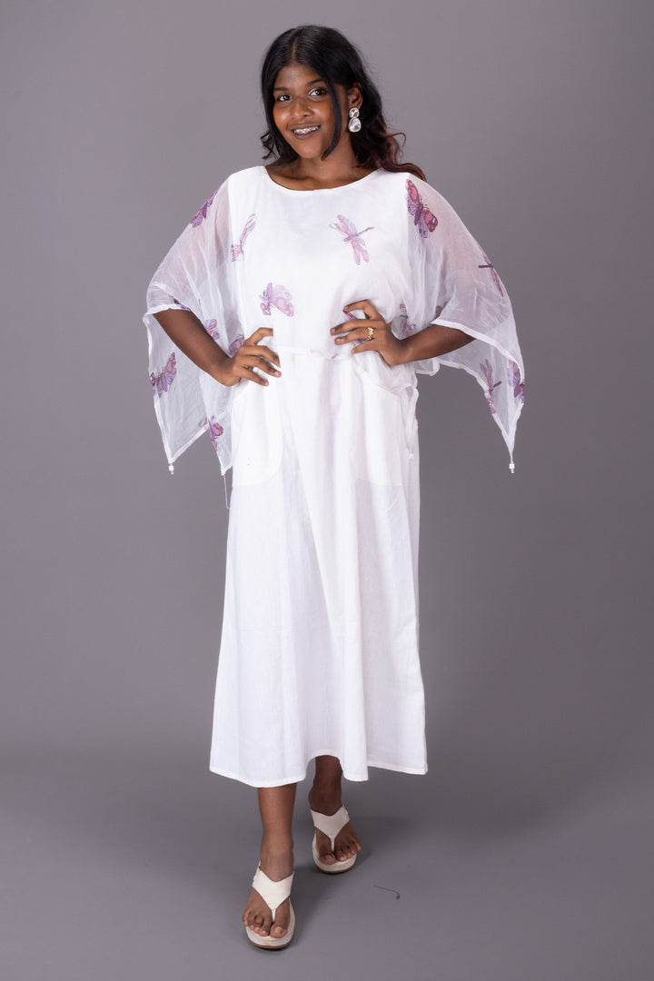 White Handcrafted Chiffon Dress 10071239