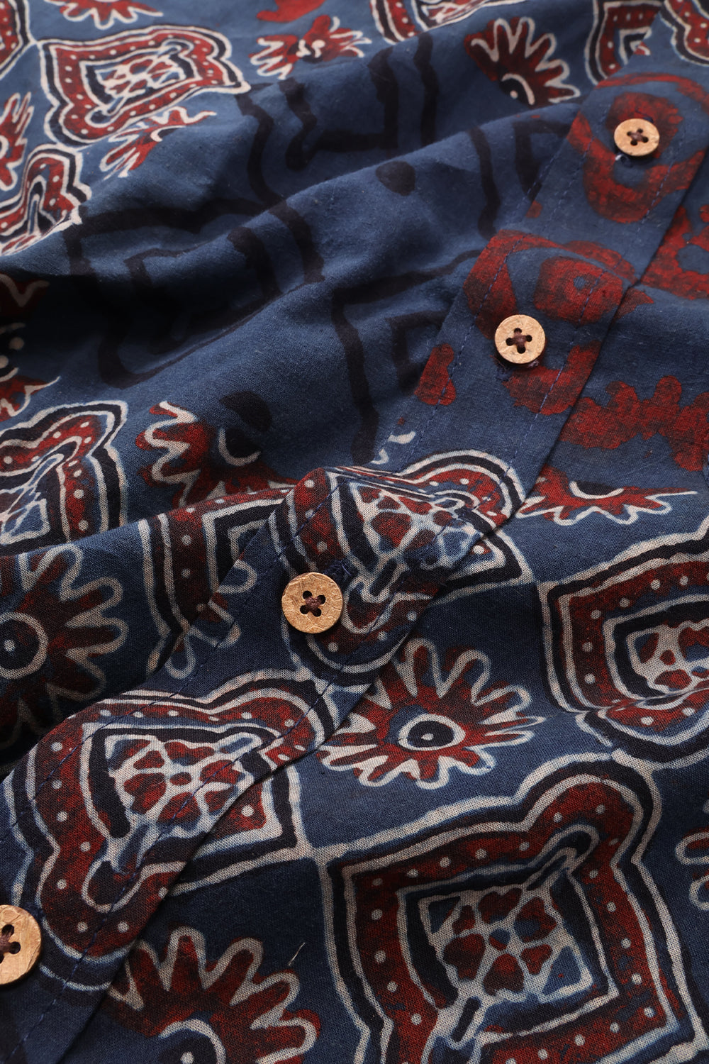 Blue Half Sleeve Ajrakh Printed Cotton Mens Shirt 10073051