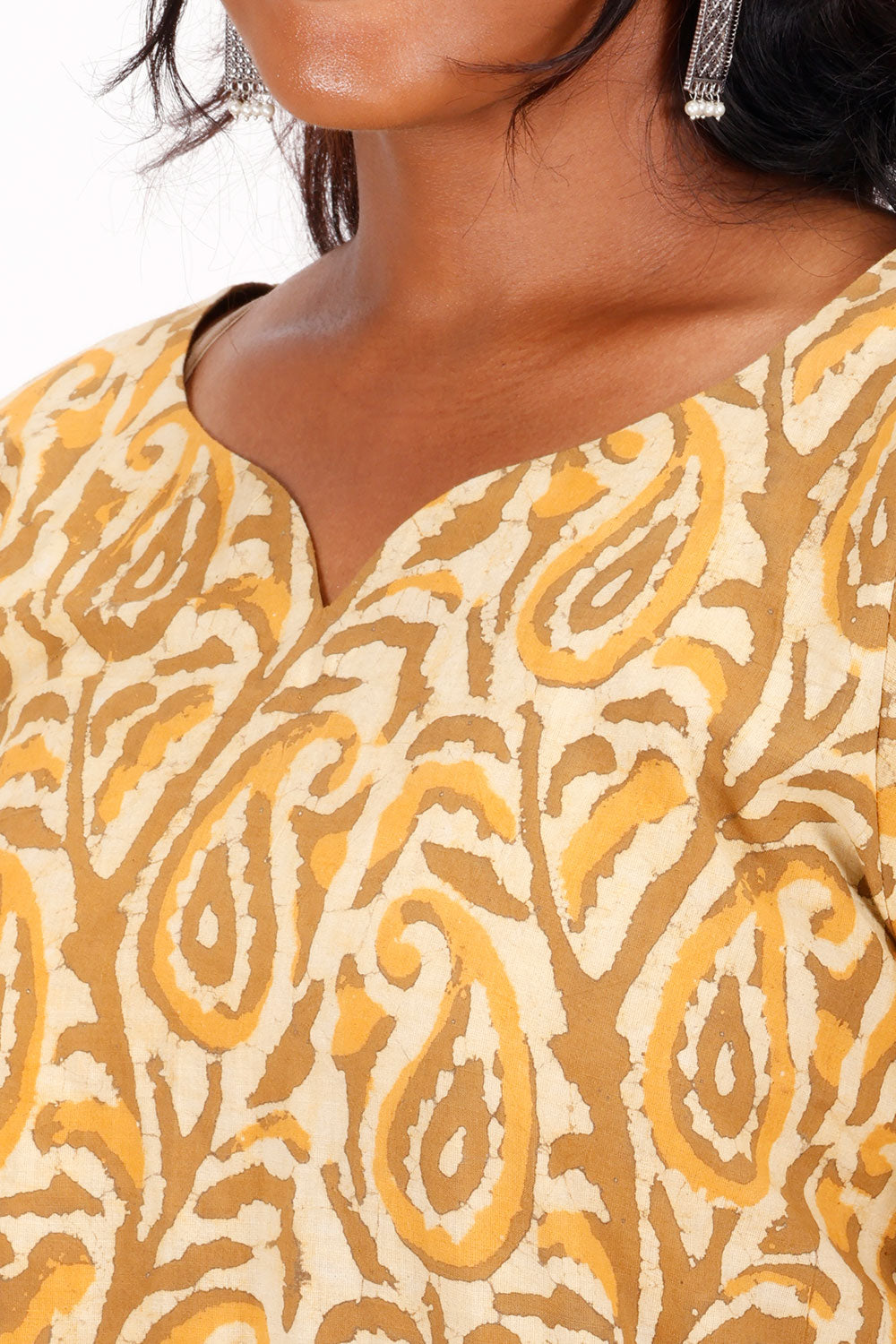 Yellow Hand Block Printed Cotton Kurta