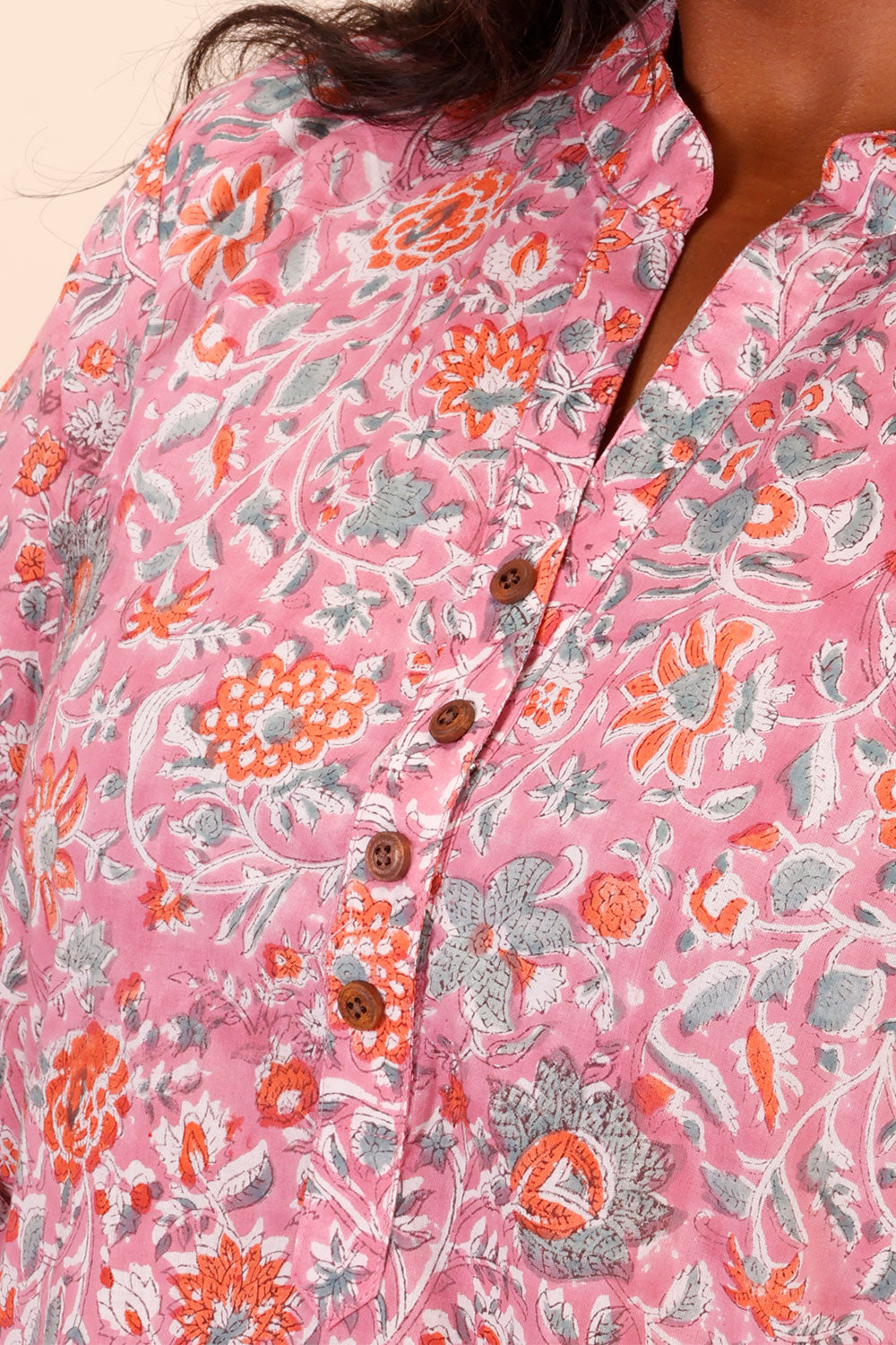 Pink Handblock Printed Cotton Kurta