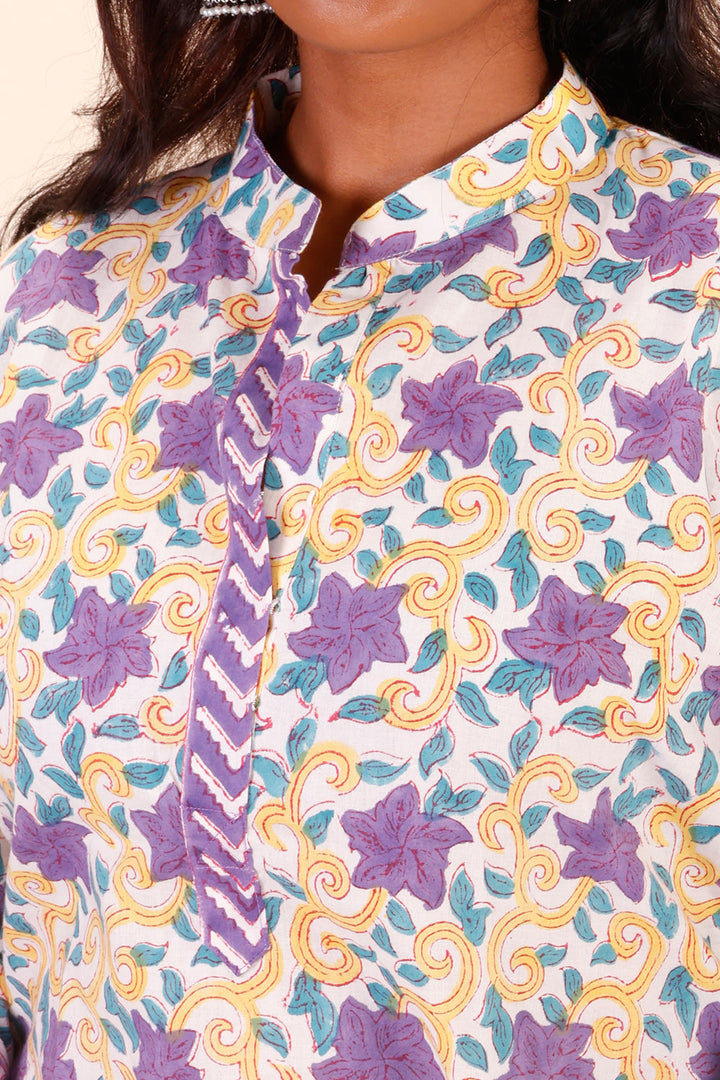 Purple Handblock Printed Cotton Kurta