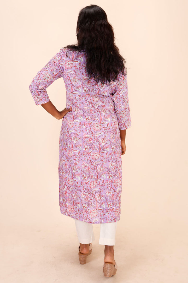 Lavender Handblock Printed Cotton Kurta