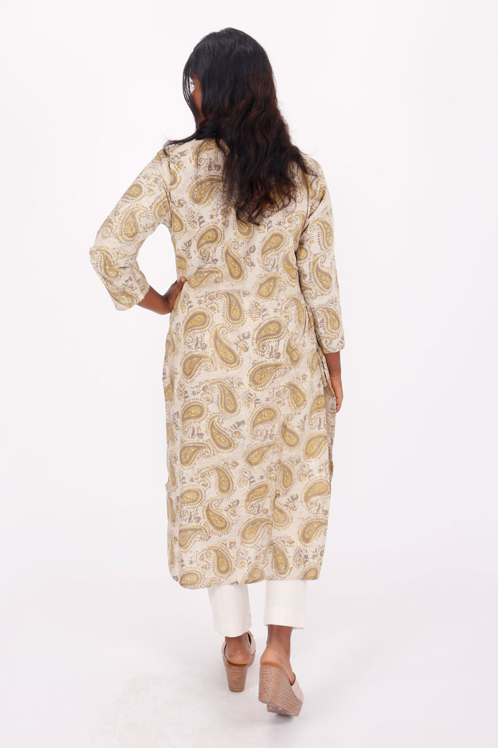 Beige Handblock Vanaspati Printed Cotton Kurta