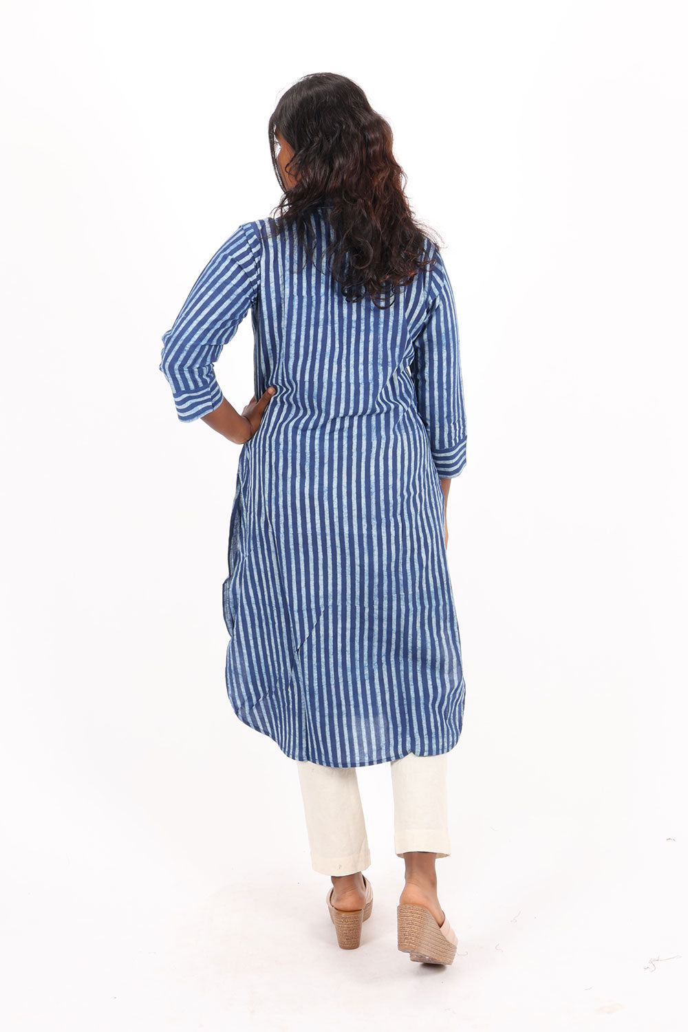 Indigo Hand Printed Cotton Kurta