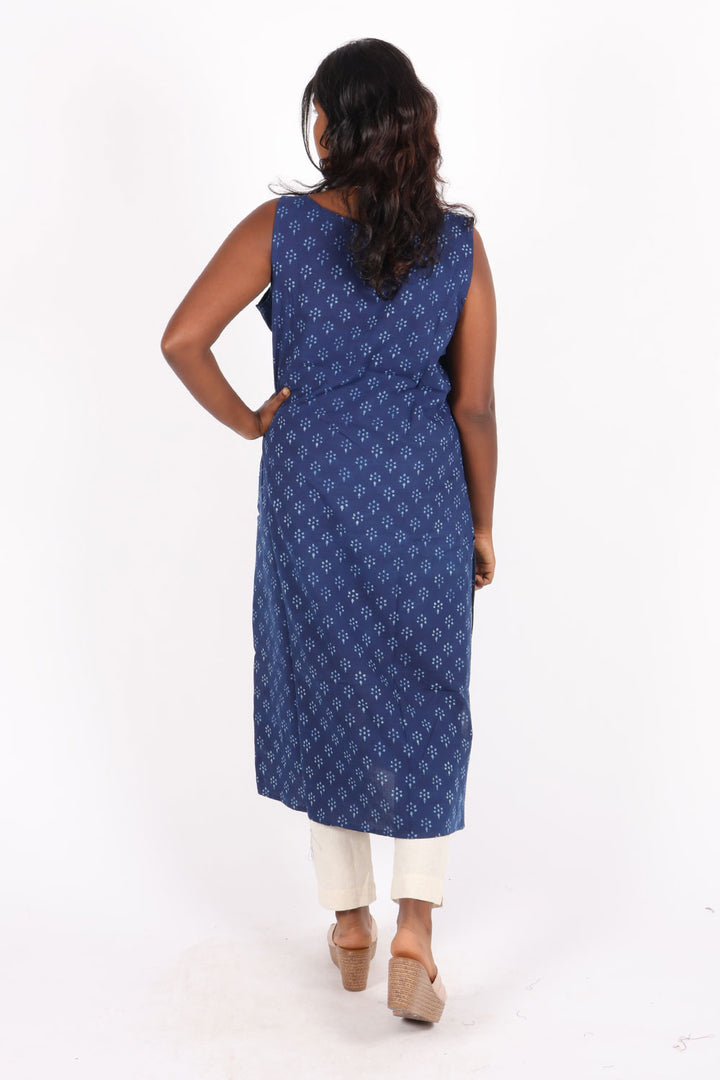 Indigo Hand Printed Cotton Kurta