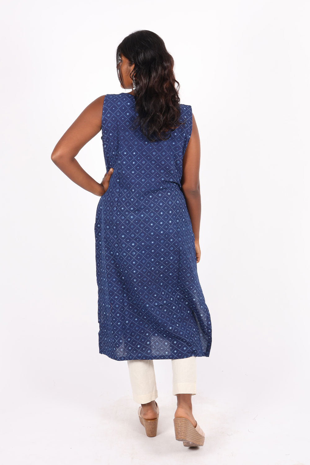 Indigo Hand Printed Cotton Kurta 