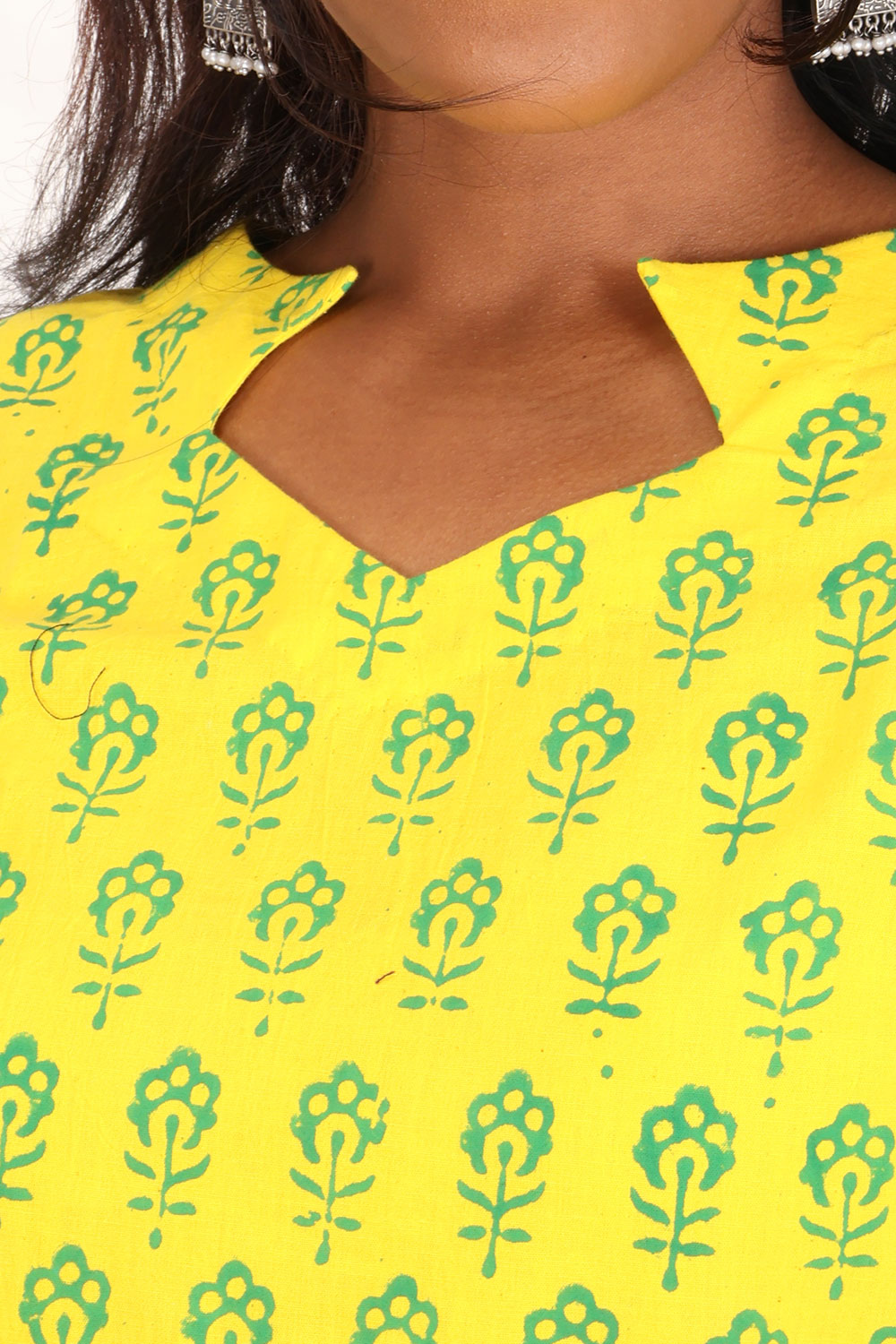 Yellow Gamthi Print Cotton Short Top