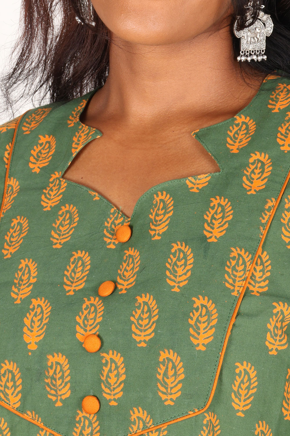 Green Gamthi Print Cotton Kurti