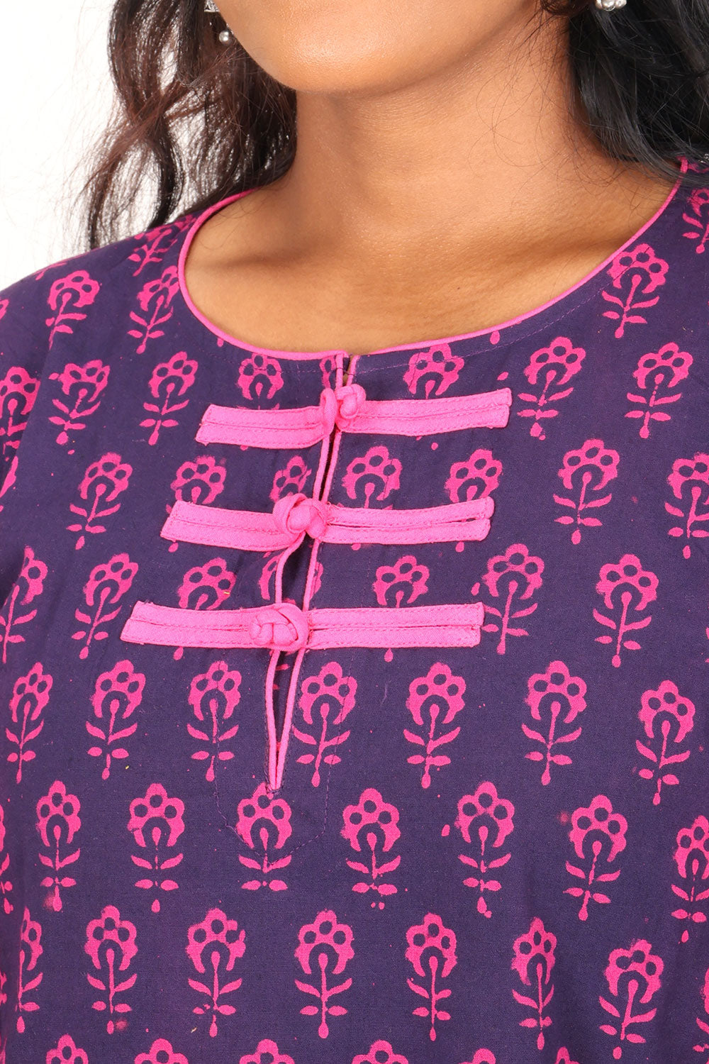 Purple Gamthi Print Cotton Kurti