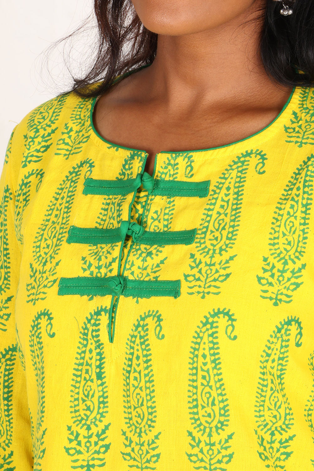 Yellow Gamthi Print Cotton Kurti 