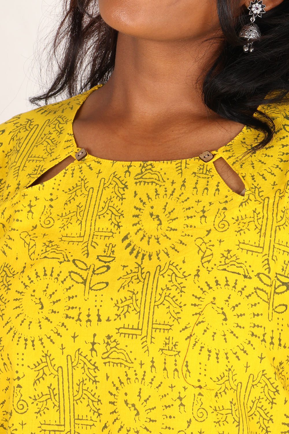 Yellow Gamthi Print Cotton Kurti 