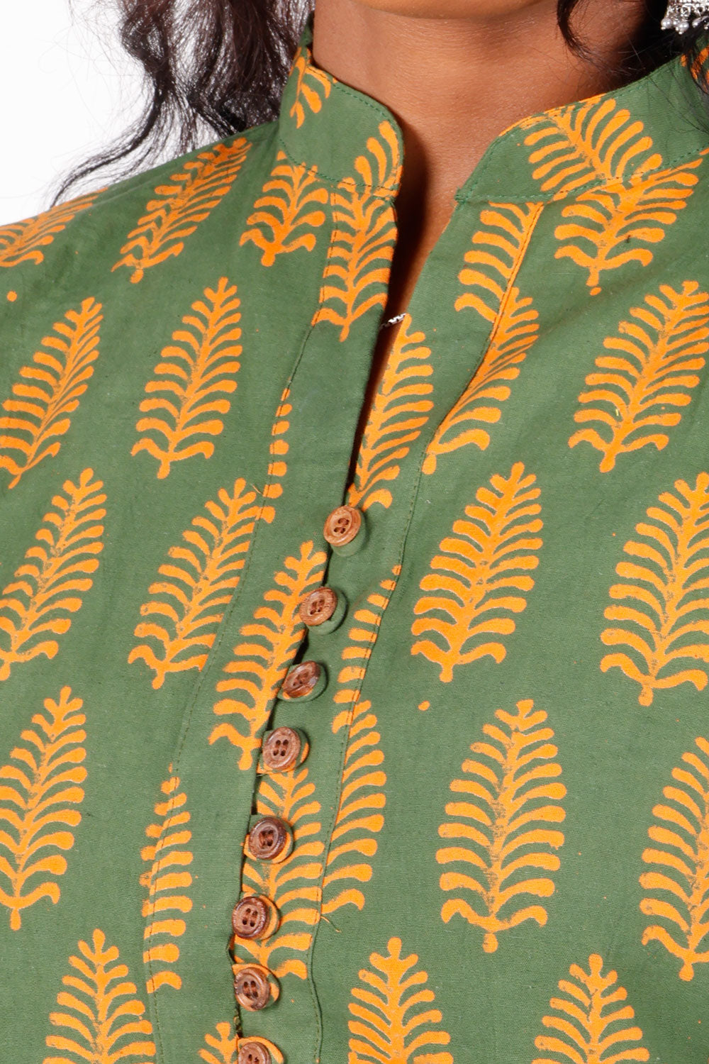 Green Gamthi Print Cotton Short Top