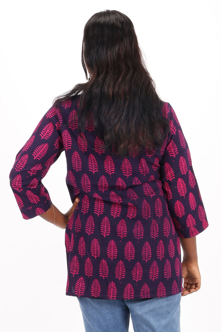 Purple Gamthi Print Cotton Kurti