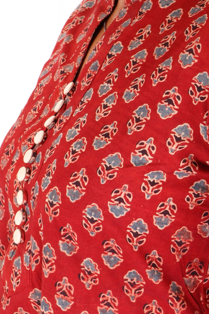 Red Ajrakh Printed Cotton Kurti