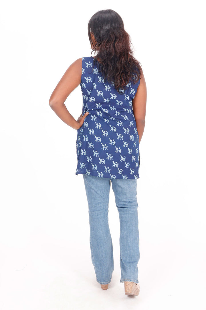 Indigo Hand Block Printed Cotton Kurti