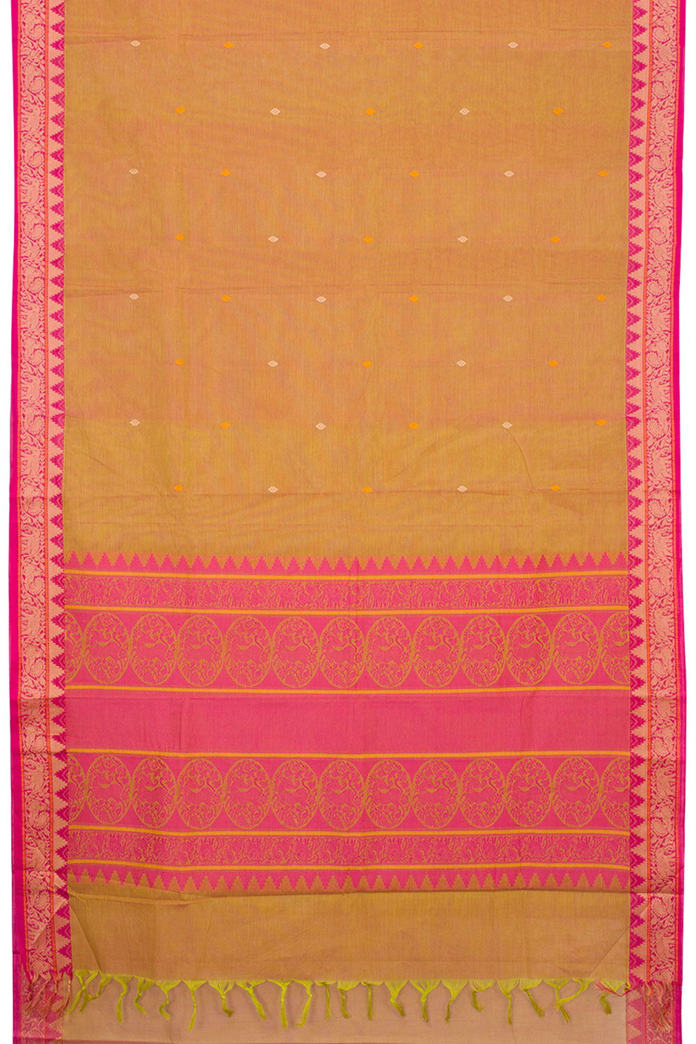 Peachish Yellow Handwoven Kanchi Cotton Saree 10063469