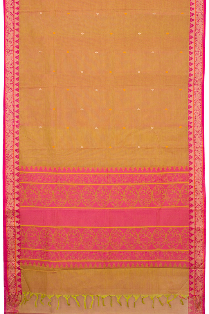 Peachish Yellow Handwoven Kanchi Cotton Saree 10063469