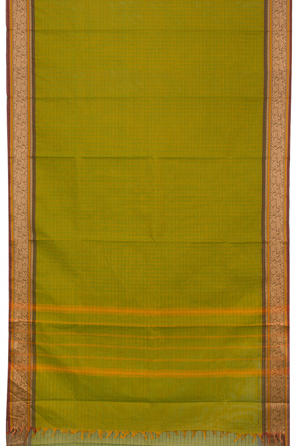 Yellowish Green Handwoven Kanchi Cotton Saree 10063471