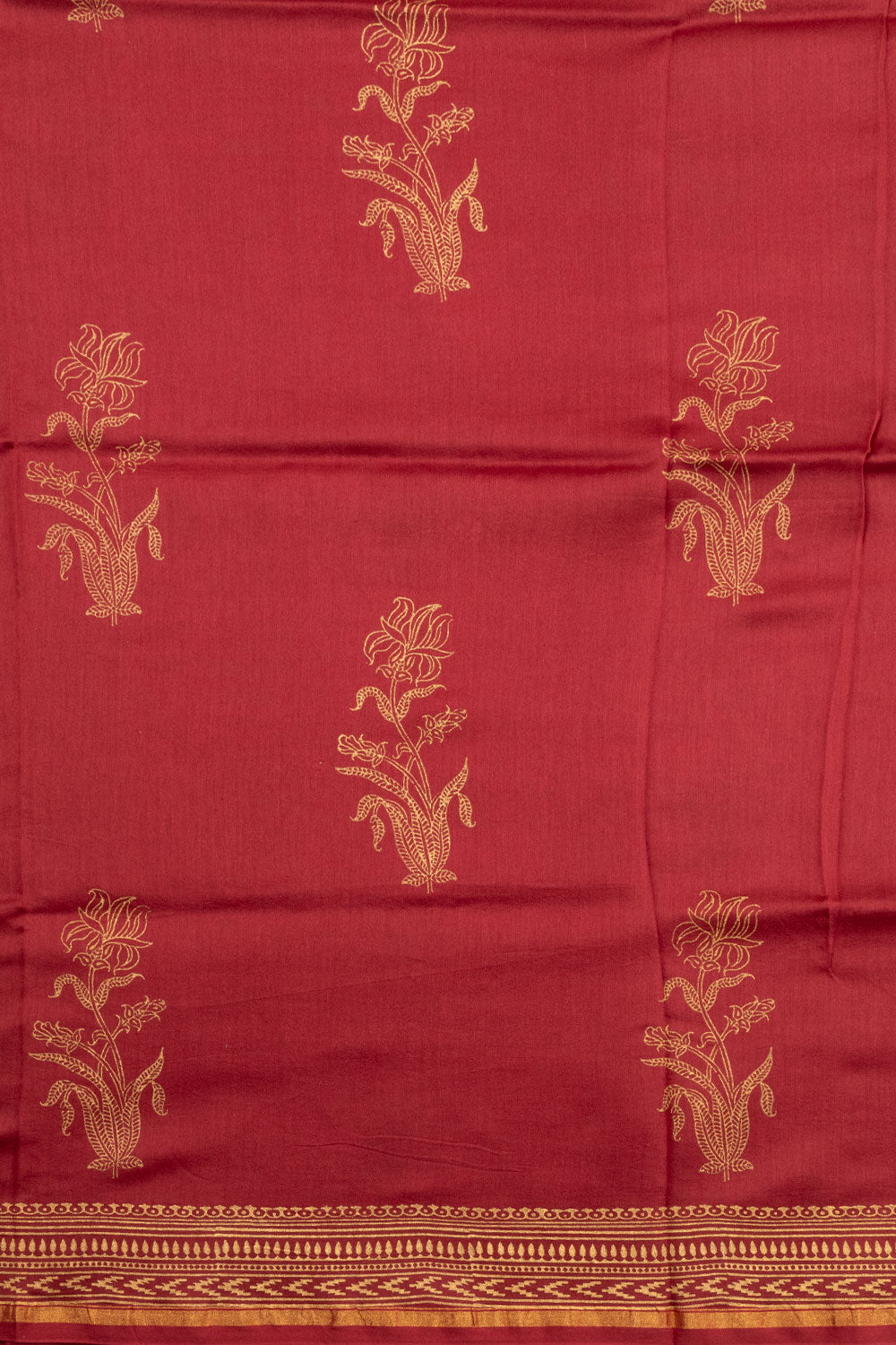 Maroon Printed Chanderi Silk Cotton Saree 