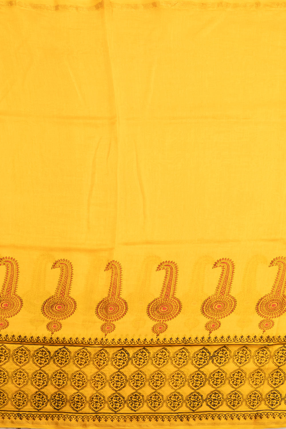 Yellow Printed Chanderi Silk Cotton Saree