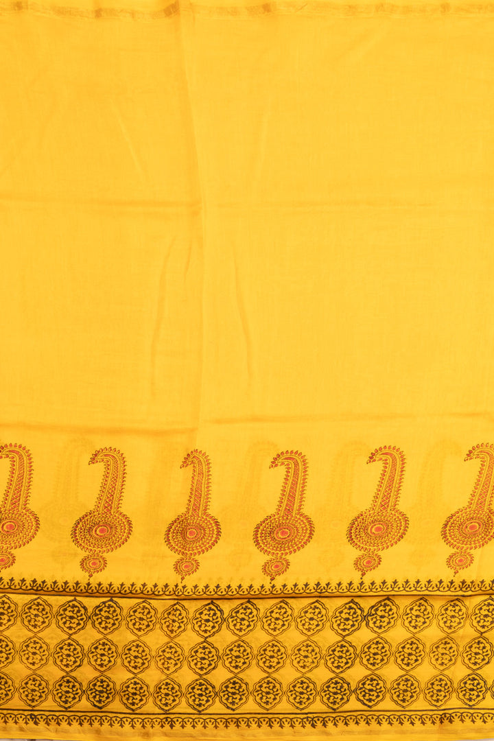 Yellow Printed Chanderi Silk Cotton Saree