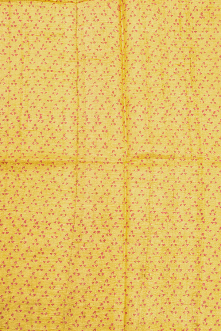 Yellow Hand Block Printed Tussar Silk Saree 10072554