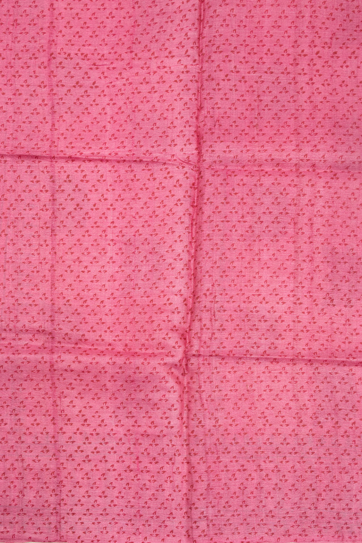 Pink Hand Block Printed Tussar Silk Saree