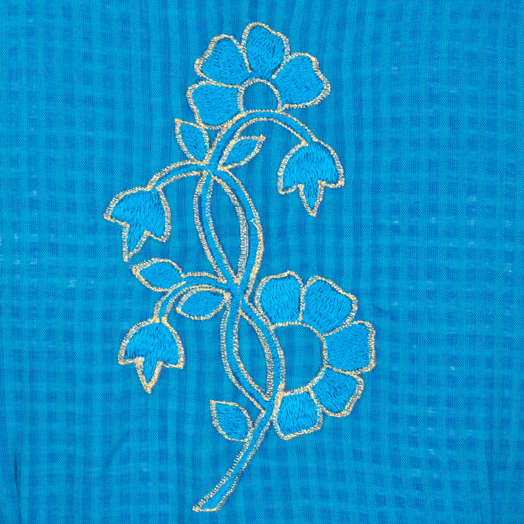 Blue Slub Cotton Embroidered Blouse