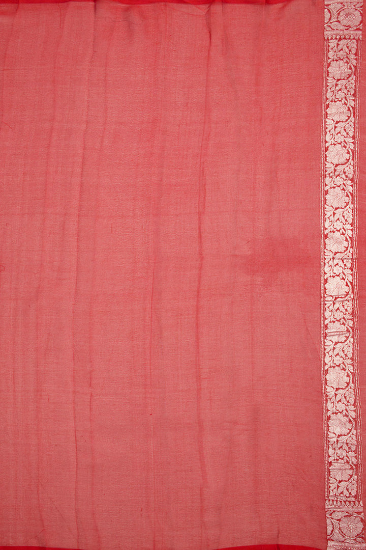 Venetian Red Handloom Khaddi Banarasi Chiffon Saree 10062979