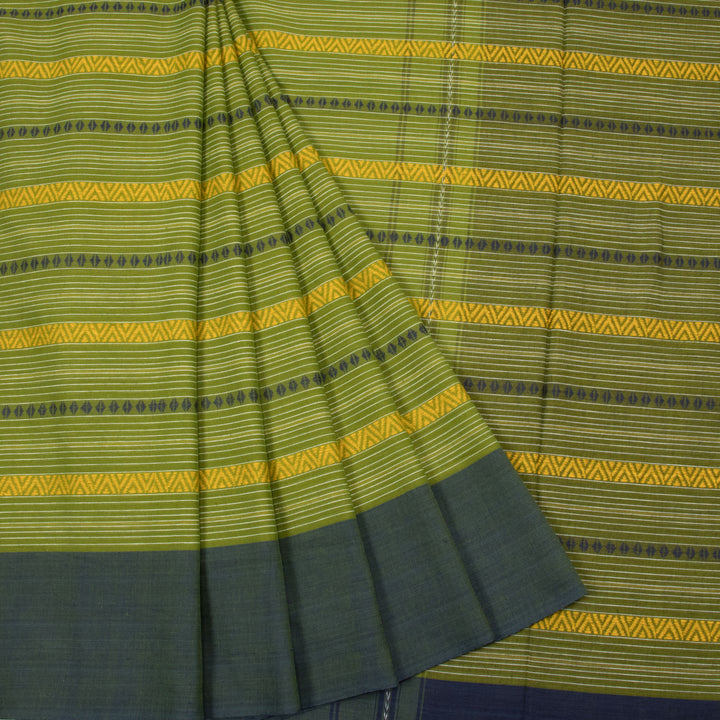 Wasabi Green Handloom Dhaniakhali Cotton Saree 10063794