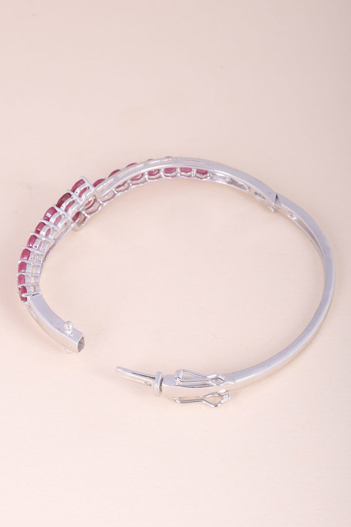 Ruby With White Topaz Sterling Silver Bangle - Avishya