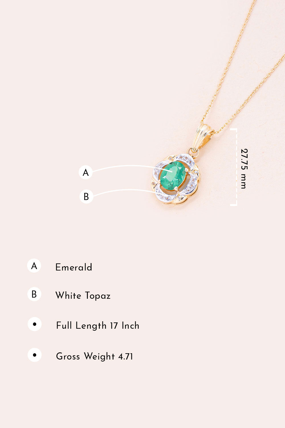 Emerald And White Topaz Necklace Pendant with Chain 10067171