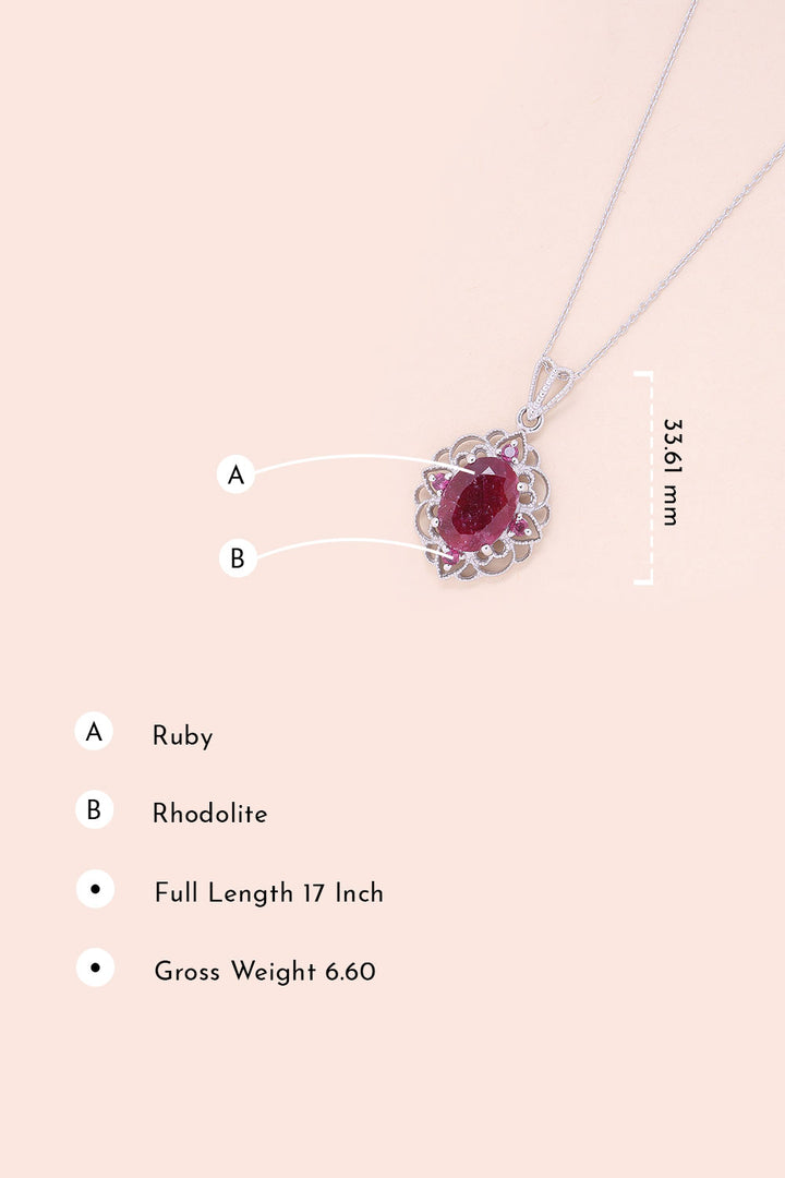 Ruby And Rhodolite Silver Necklace Pendant Chain 10067182 - Avishya