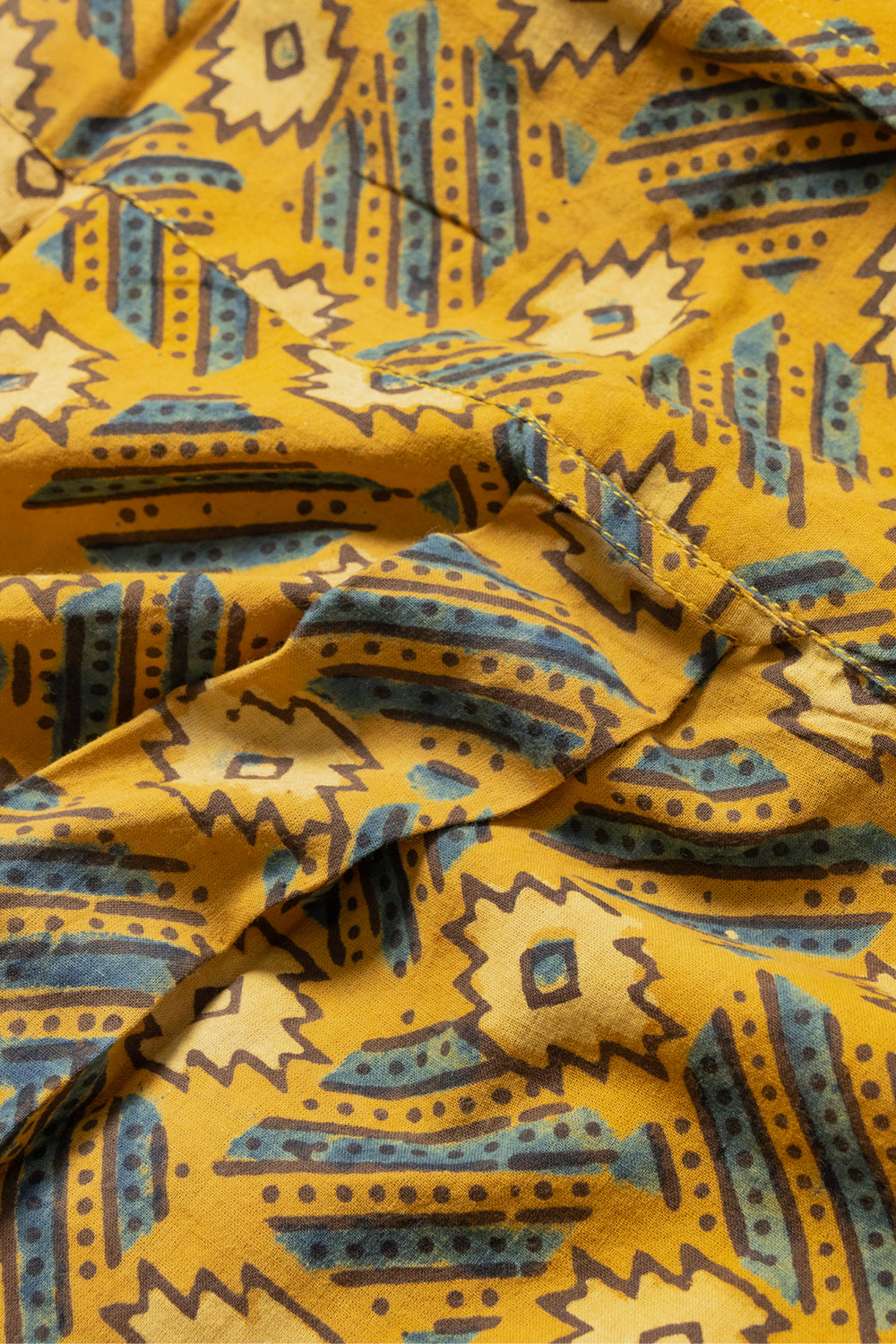 Mustard Yellow Half Sleeve Ajrakh Printed Cotton Mens Shirt