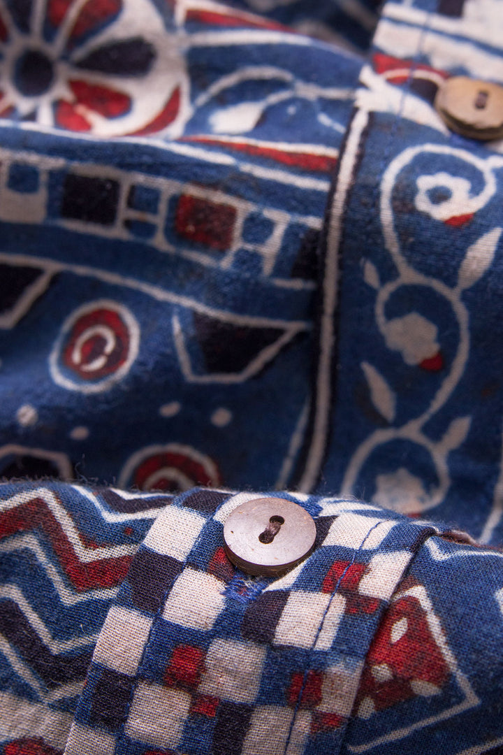 Blue Ajrakh Printed Cotton Mens Shirt 