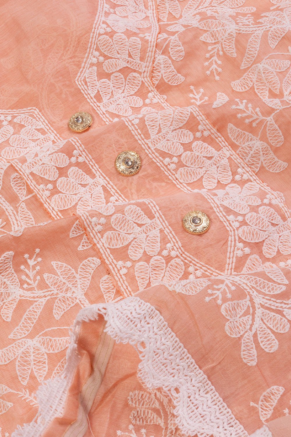 Peach Embroidered 3-Piece Silk Cotton Salwar Suit Material