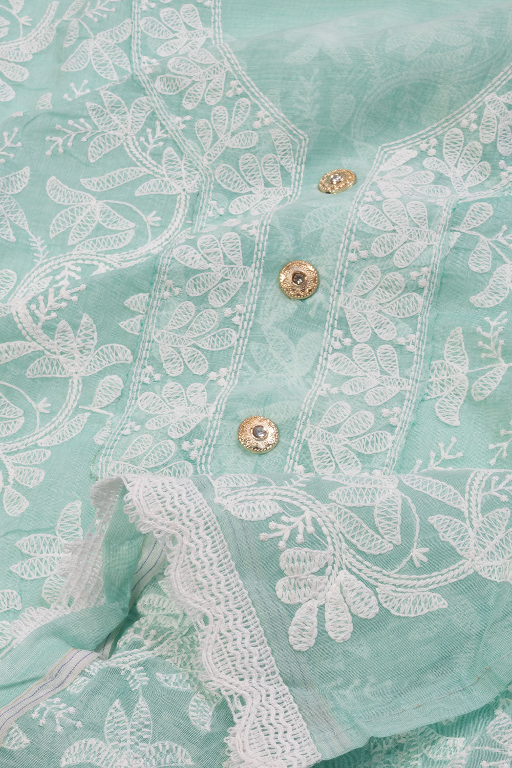 Teal Green Embroidered 3-Piece Silk Cotton Salwar Suit Material 