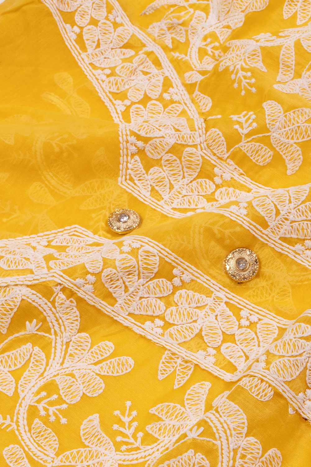 Yellow Embroidered 3-Piece Silk Cotton Salwar Suit Material 