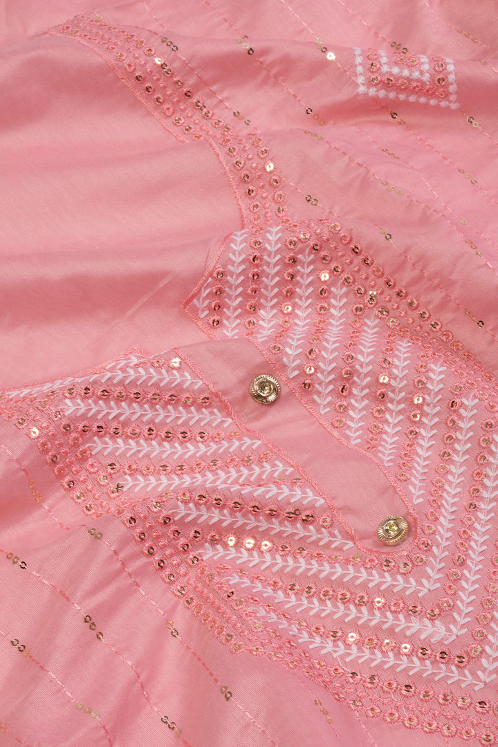 Pink Embroidered 3-Piece Silk Cotton Salwar Suit Material