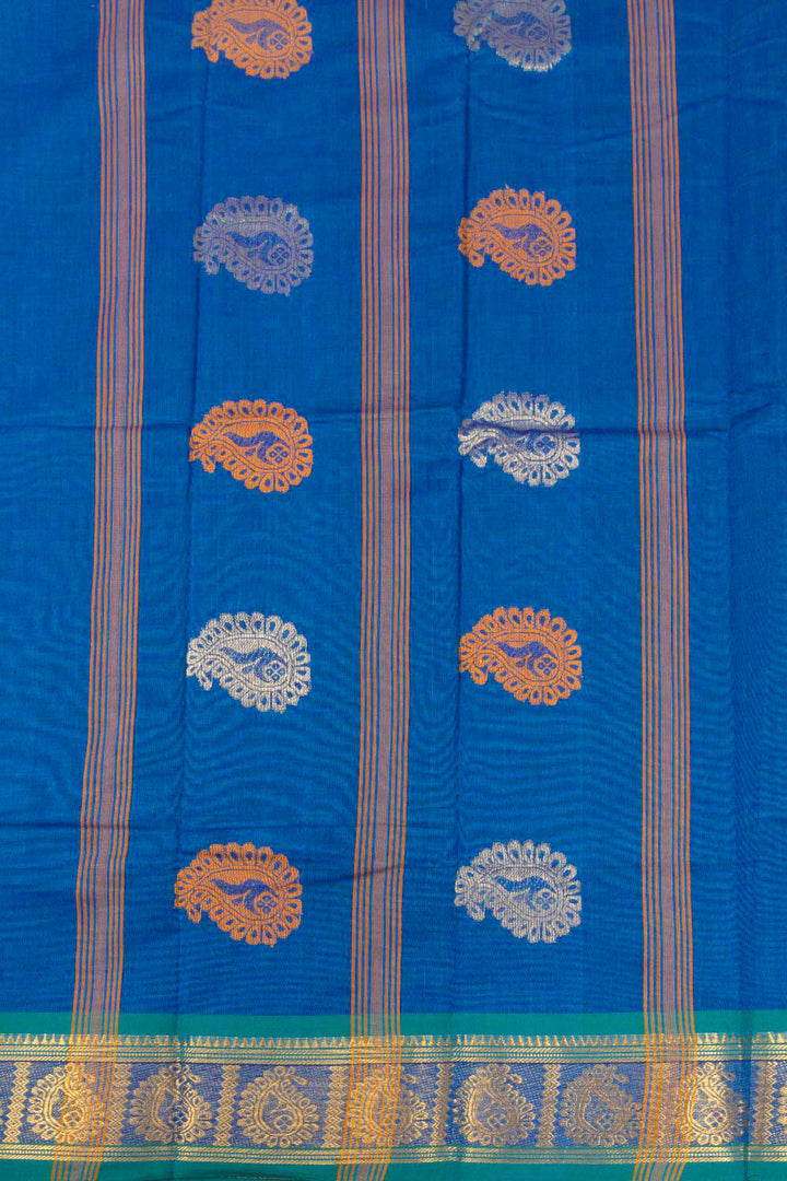 Blue Handloom Chettinad Cotton Saree Without Blouse 10072575