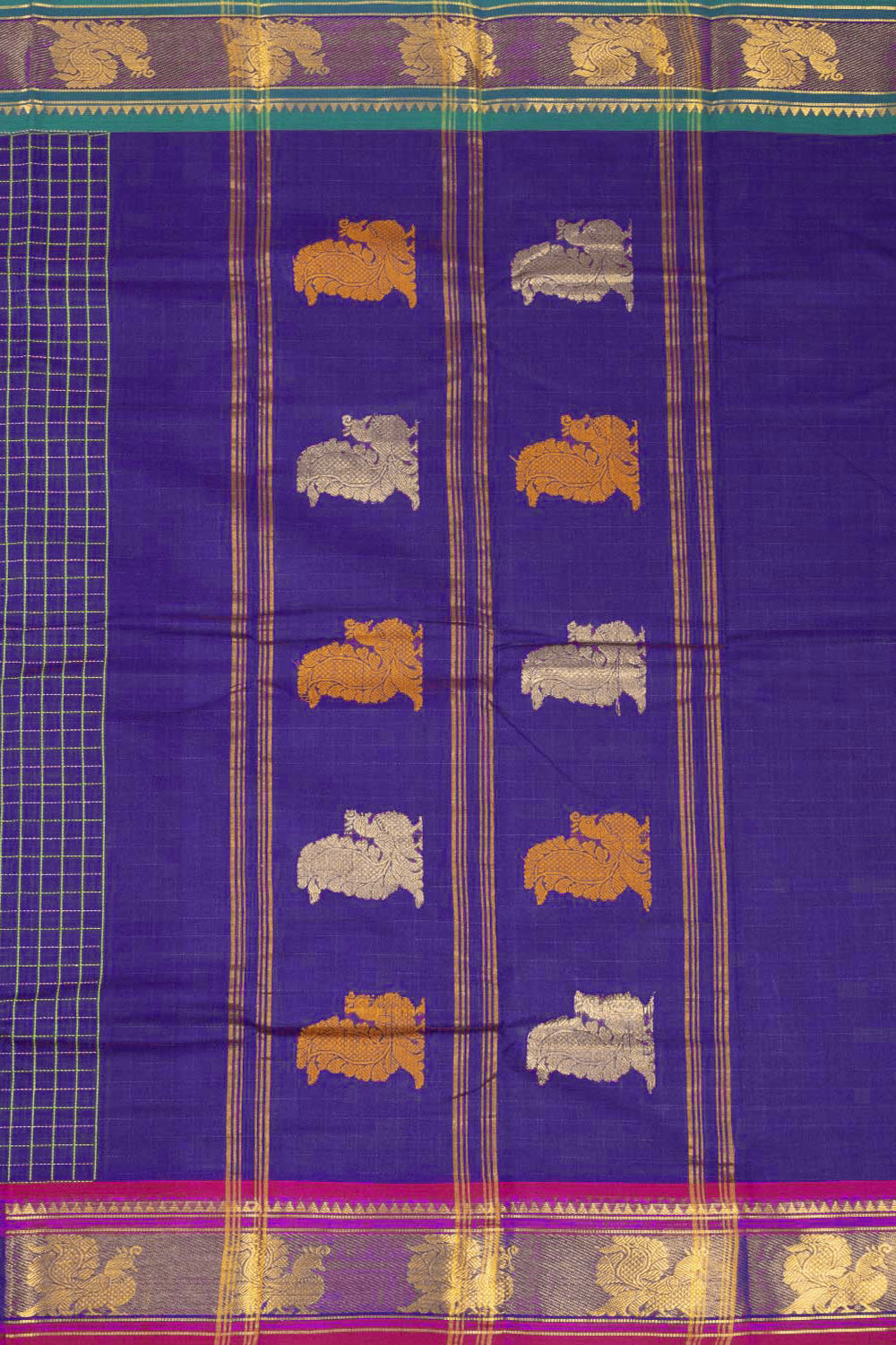 Blue Chettinad Cotton Saree Without Blouse 10072577