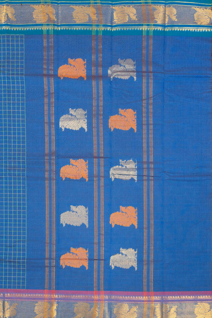 Blue Handloom Chettinad Cotton Saree Without Blouse 10072578