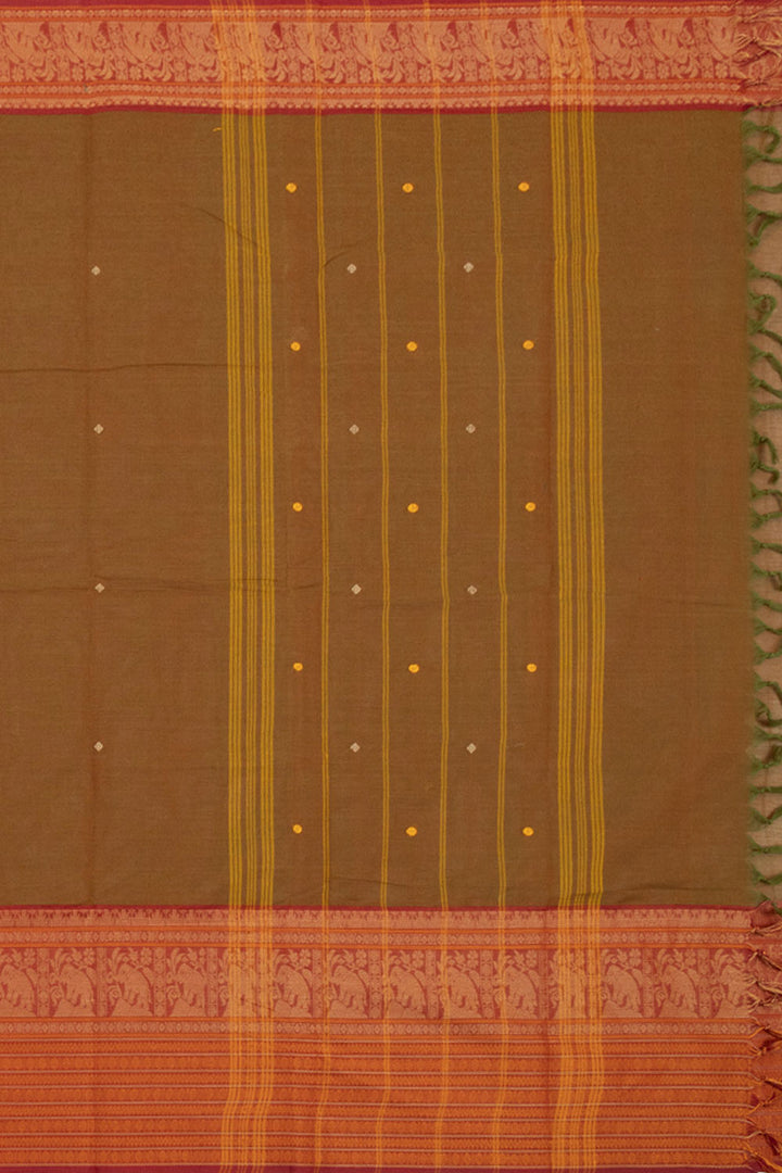 Brown Handloom Chettinad Cotton Saree 10072590