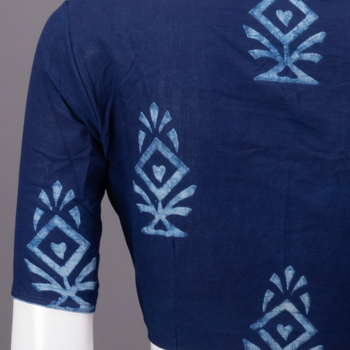 Indigo Hand Block Printed Cotton Blouse 10073285